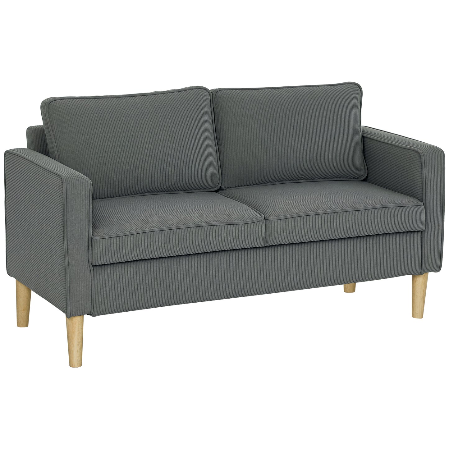Canapea cu 2 locuri, cu spațiu de depozitare și 2 perne, din material textil cu efect de catifea și lemn, 140x63x79 cm, gri