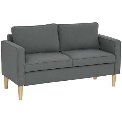 Canapea cu 2 locuri, cu spațiu de depozitare și 2 perne, din material textil cu efect de catifea și lemn, 140x63x79 cm, gri