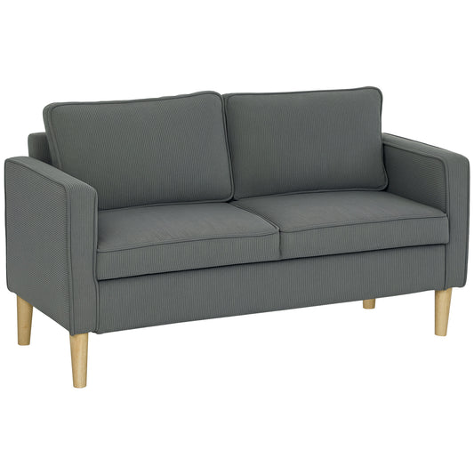 Canapea cu 2 locuri, cu spațiu de depozitare și 2 perne, din material textil cu efect de catifea și lemn, 140x63x79 cm, gri