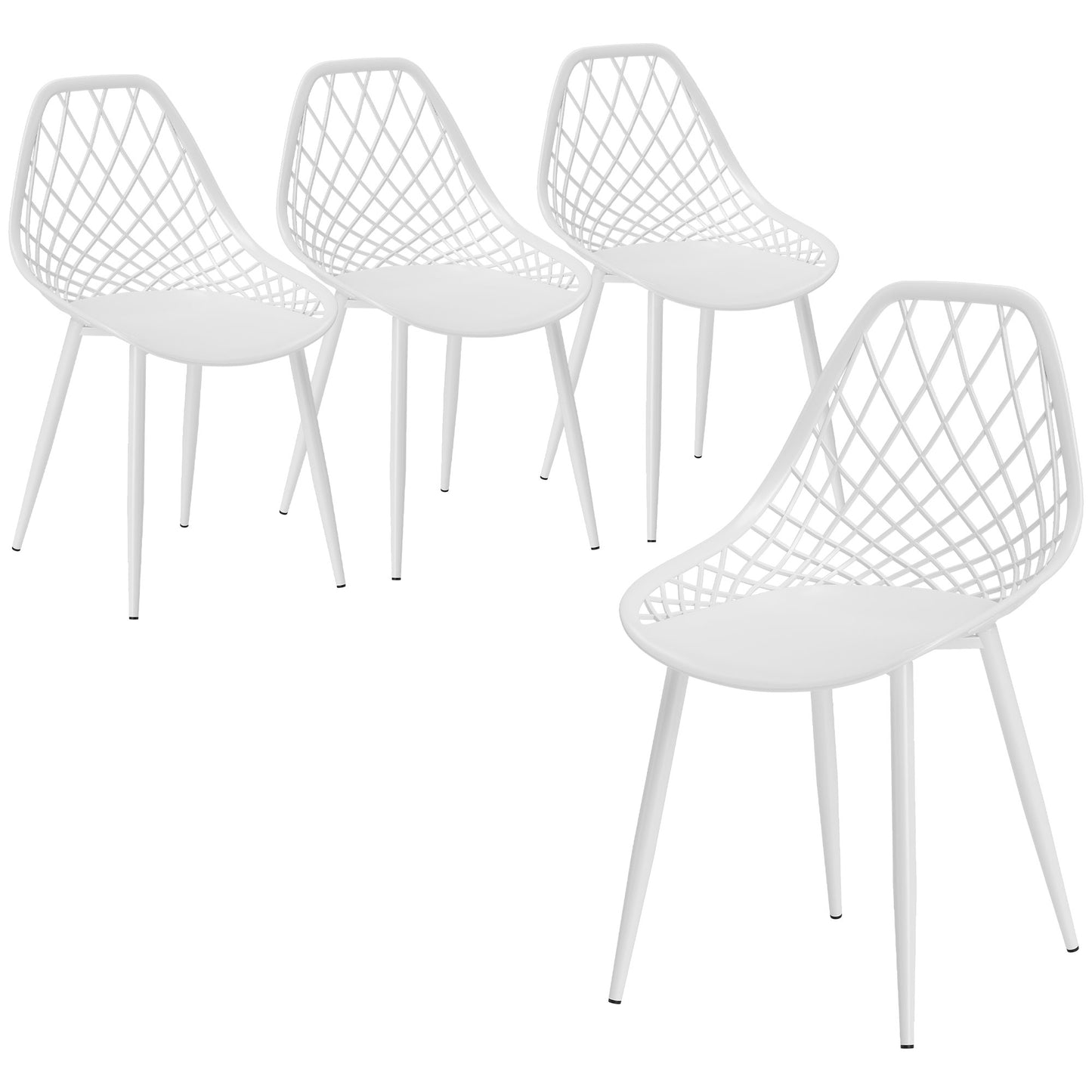 Set 4 scaune de masă moderne cu spătar perforat din plastic și picioare din metal, alb