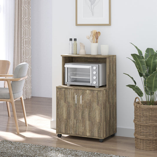 Mobilier Bucatarie Multifunctional  cu 4 Roti, Dulapior si Etajera pentru Microunde, 60,4x40,3x97cm - Lemn