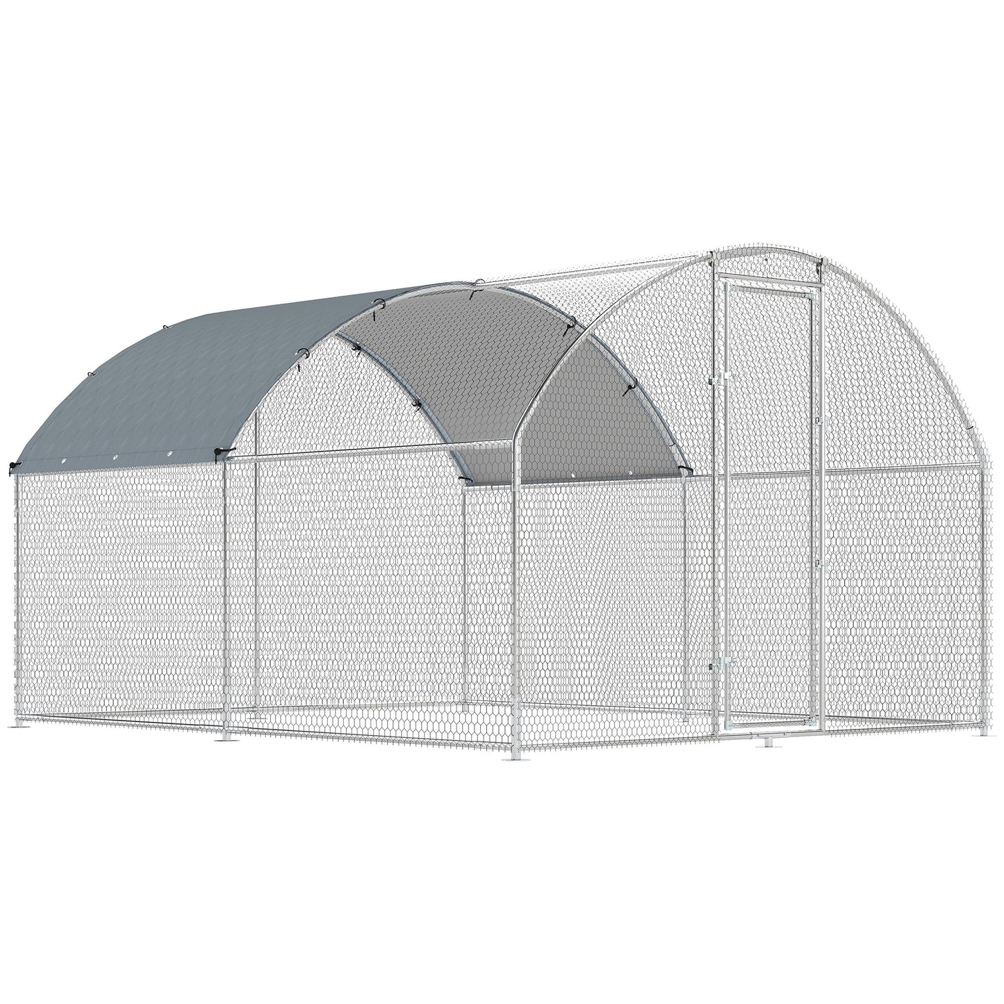 Coteț pentru Găini de Exterior cu Acoperiș Impermeabil și Încuietoare, din Oțel Zincat, 2,8x3,4x1,9 m, Argintiu