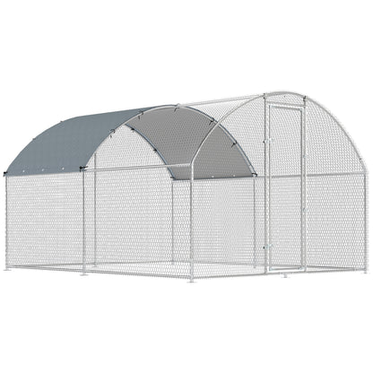 Coteț pentru Găini de Exterior cu Acoperiș Impermeabil și Încuietoare, din Oțel Zincat, 2,8x3,4x1,9 m, Argintiu