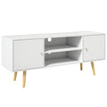 Cabinet TV 55" cu 2 Dulapuri, Uși și 2 Rafturi Deschise, Consolă TV din Lemn și PAL, 120x34x50 cm, Alb