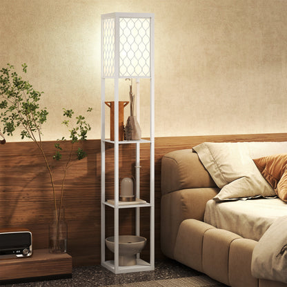 Lampă de Podea 2 în 1 Modernă cu 3 Rafturi, Soclu E27, 26 x 26 x 160 cm, Alb