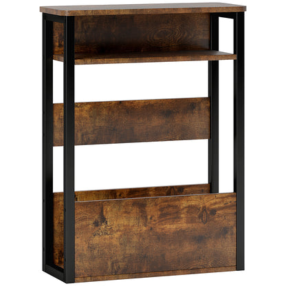 Masă de cafea în stil industrial pentru living, cu 2 rafturi, din lemn și metal, 46x18x58,5 cm, maro