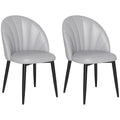 Set de 2 Scaune de Dining din Piele PU cu Picioare Metalice și Spătar în Formă de Scoică, Gri Deschis