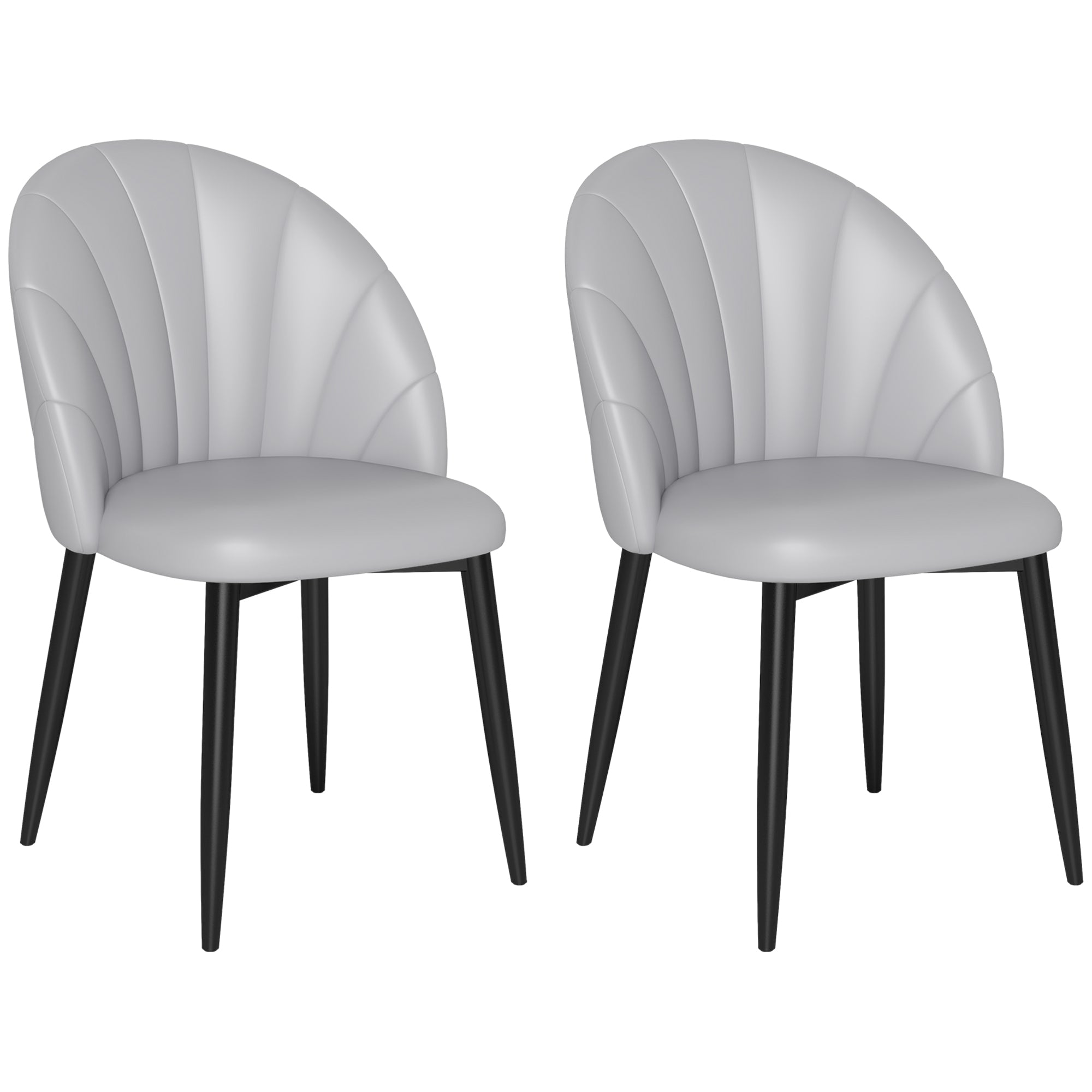 Set de 2 Scaune de Dining din Piele PU cu Picioare Metalice și Spătar în Formă de Scoică, Gri Deschis