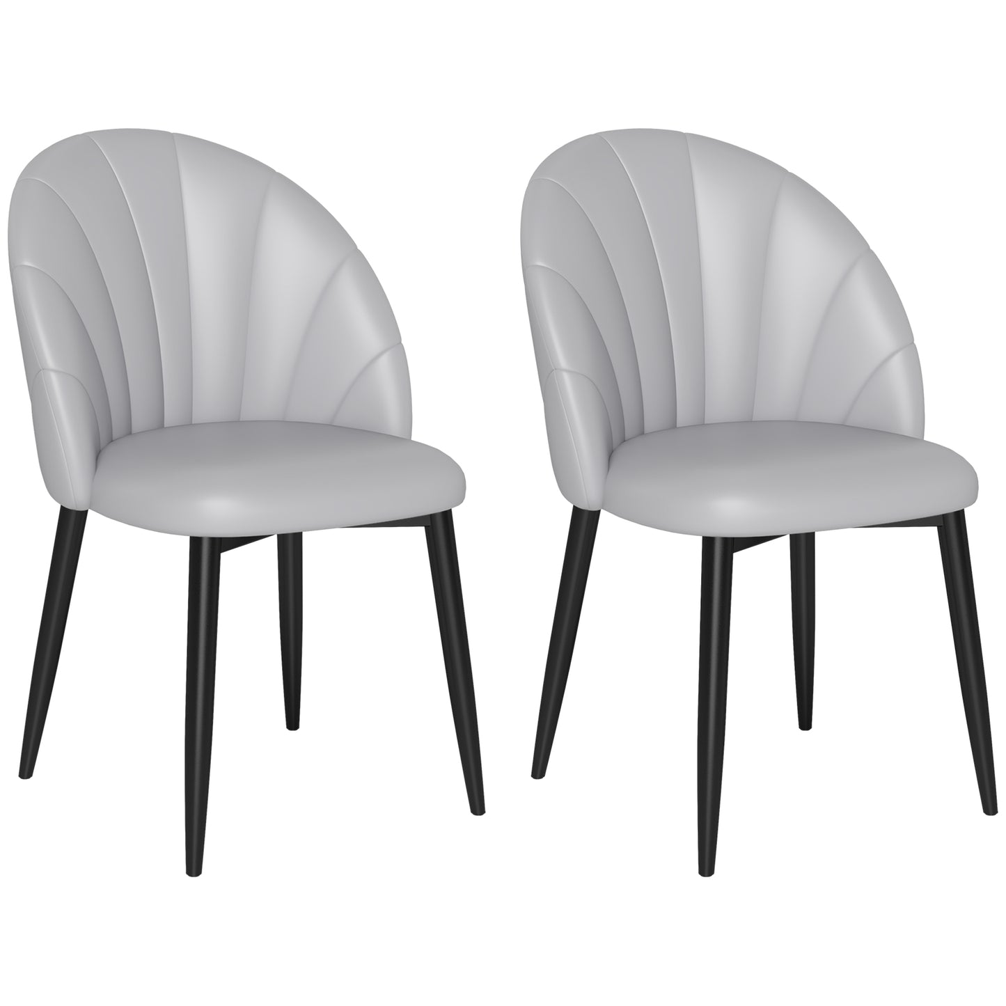 Set de 2 Scaune de Dining din Piele PU cu Picioare Metalice și Spătar în Formă de Scoică, Gri Deschis