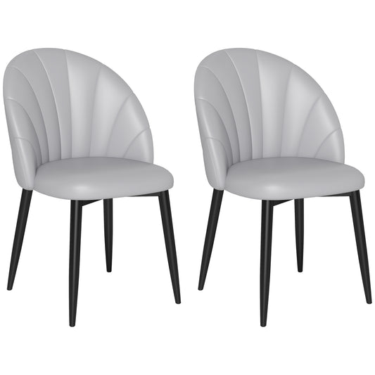 Set de 2 Scaune de Dining din Piele PU cu Picioare Metalice și Spătar în Formă de Scoică, Gri Deschis