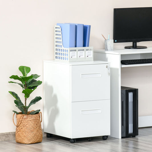 Dulap Birou cu sertare, Clasificator pentru Dosare cu 2 Sertare Încuietoare 39x48x67cm Alb