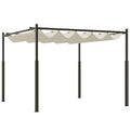 Gazebo Pergola 3x3 m cu Acoperiș Retractabil, 8 Șuruburi și 8 Țăruși, din Poliester 180g și Metal, Alb Crem