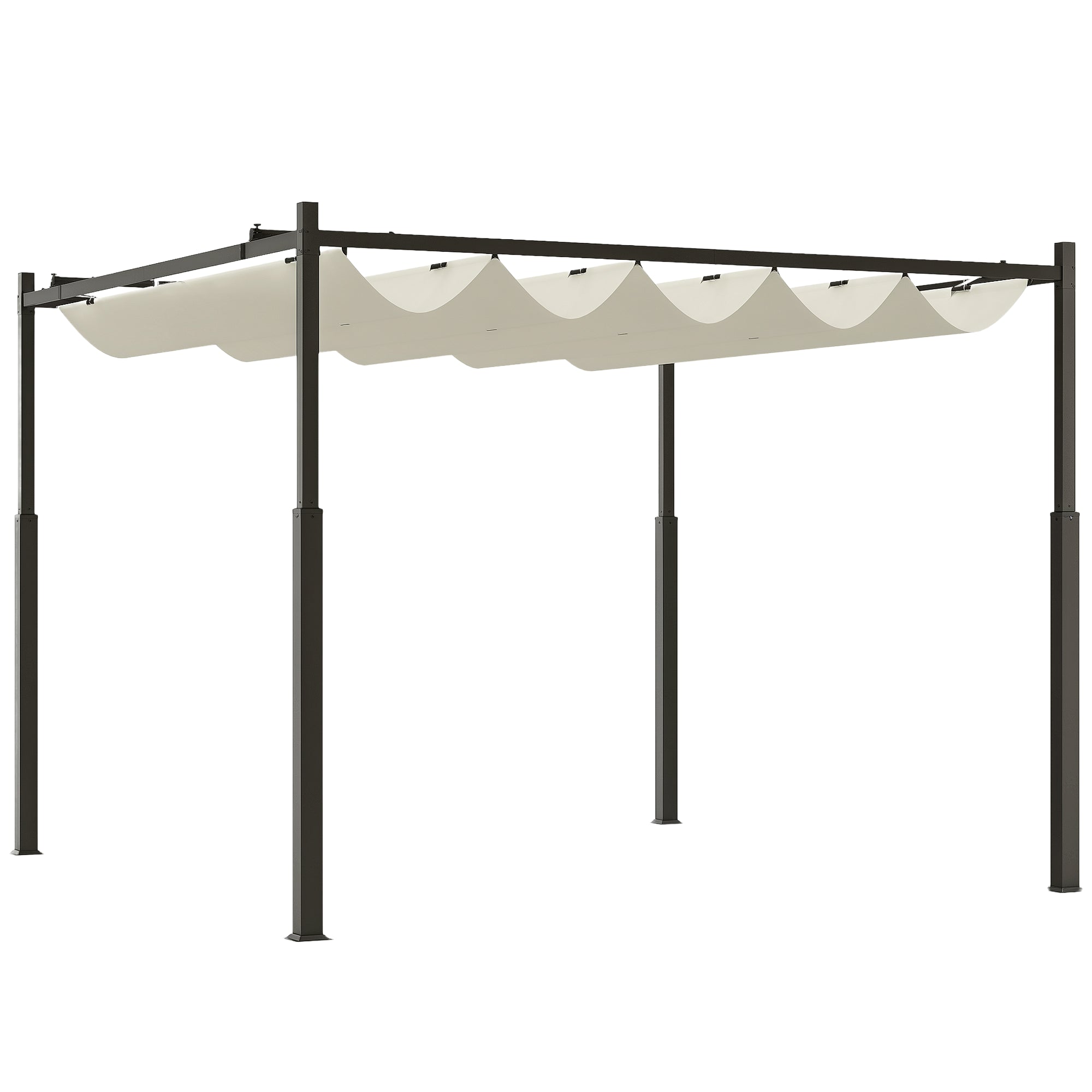Gazebo Pergola 3x3 m cu Acoperiș Retractabil, 8 Șuruburi și 8 Țăruși, din Poliester 180g și Metal, Alb Crem
