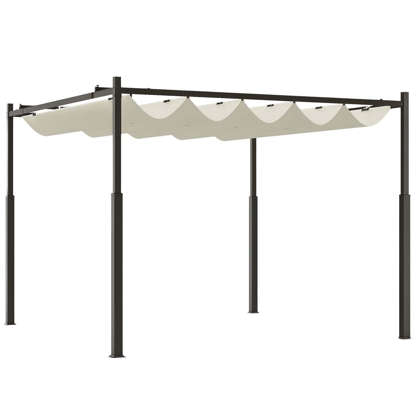 Gazebo Pergola 3x3 m cu Acoperiș Retractabil, 8 Șuruburi și 8 Țăruși, din Poliester 180g și Metal, Alb Crem