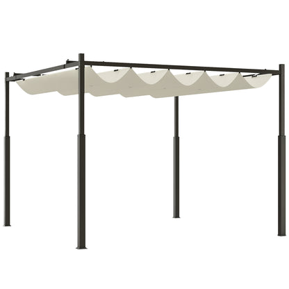 Gazebo Pergola 3x3 m cu Acoperiș Retractabil, 8 Șuruburi și 8 Țăruși, din Poliester 180g și Metal, Alb Crem