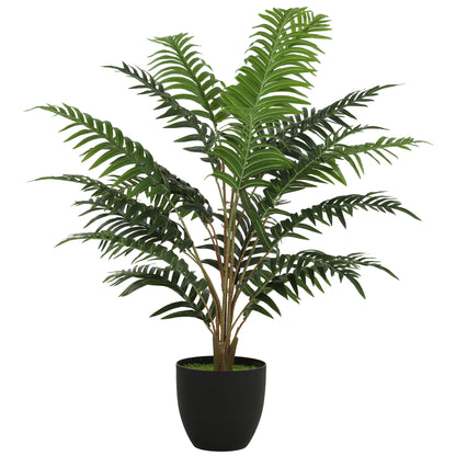 Plantă Artificială de Ferigă cu 20 de Frunze din PEVA, Ramuri Flexibile, Ghiveci Negru din PP și Ciment, Verde