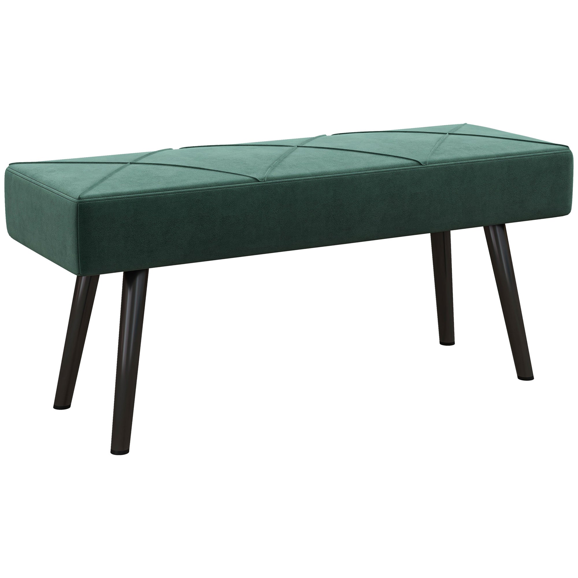 Bancă Tapițată pentru Dormitor, din Catifea și Oțel, 100x36x45 cm, Verde și Negru