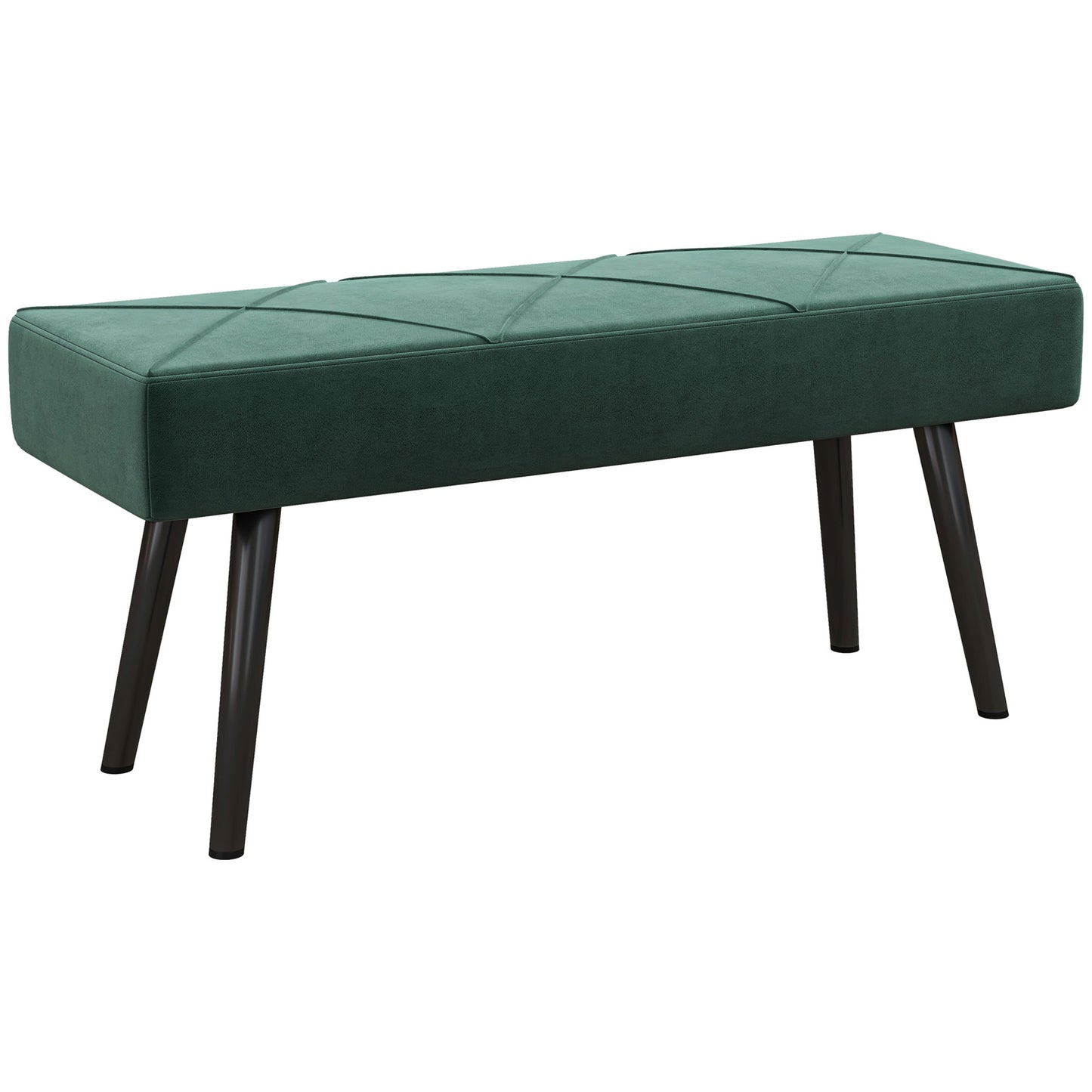 Bancă Tapițată pentru Dormitor, din Catifea și Oțel, 100x36x45 cm, Verde și Negru