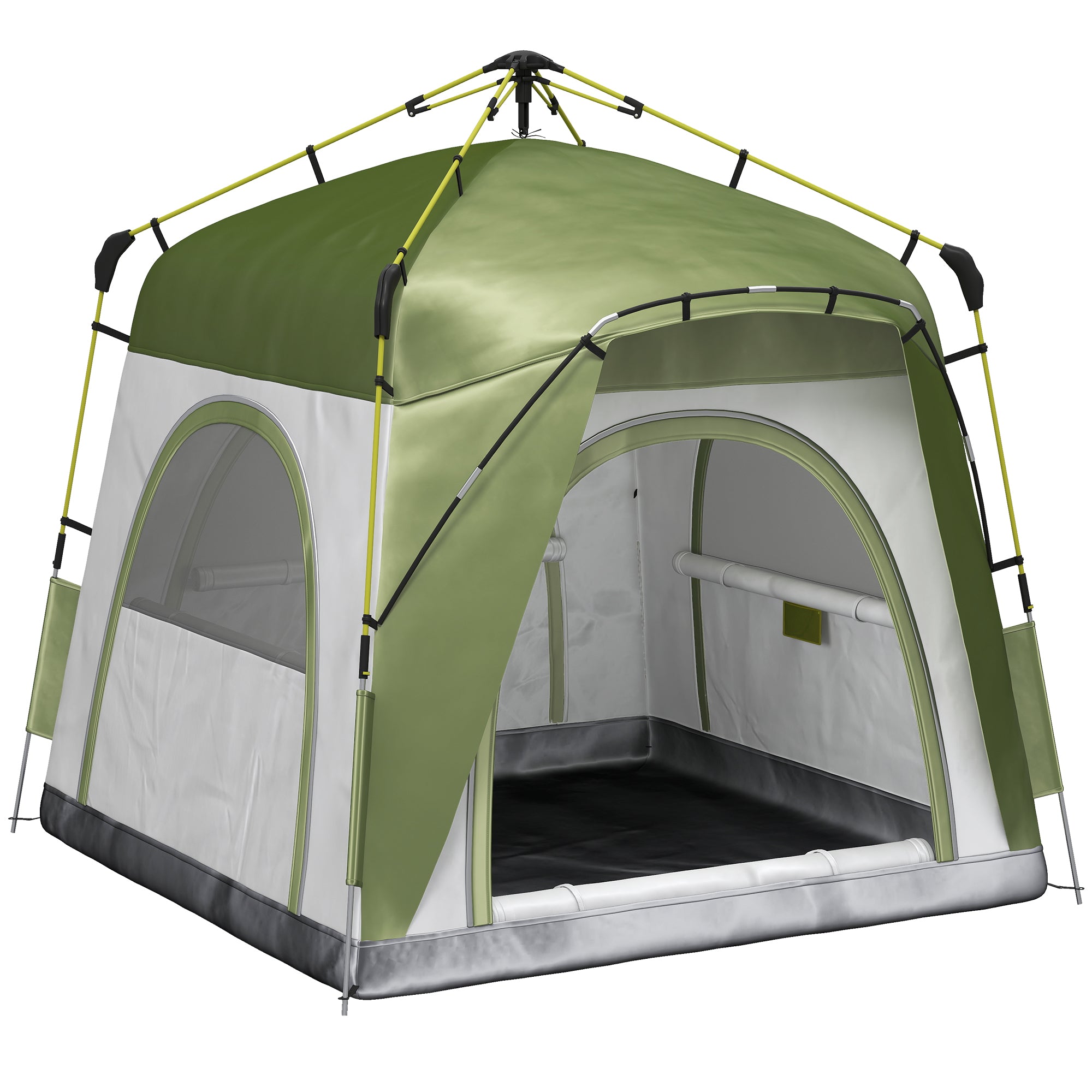 Cort de Camping pentru 2 Persoane Pop-Up cu Ușă cu Fermoar și 3 Ferestre, 240x240x199 cm, Verde