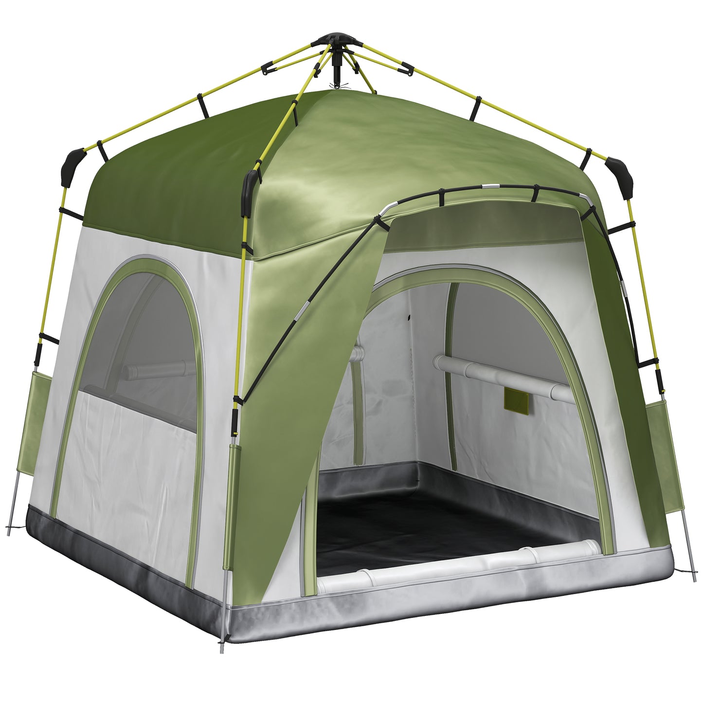 Cort de Camping pentru 2 Persoane Pop-Up cu Ușă cu Fermoar și 3 Ferestre, 240x240x199 cm, Verde