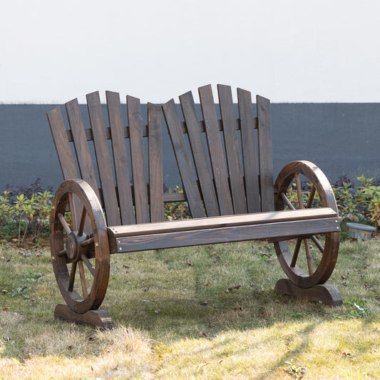 Bancă de Grădină din Lemn Stil Rustic cu Brațe în Formă de Roată, 108x66x95cm, Culoare Lemn