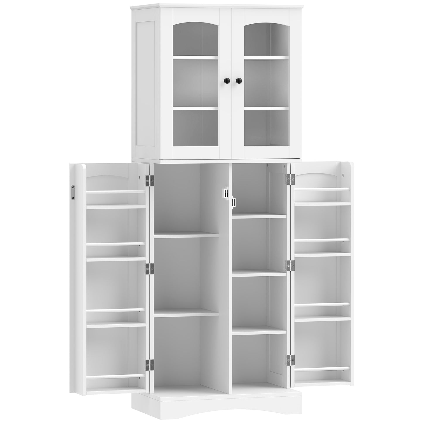 Dulap Bucătărie 162 cm, Credenza, Uși Acrilice Soft-Close, Rafturi, Alb.