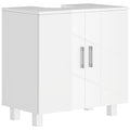 Mobilier Sub Chiuvetă pentru Baie cu 2 Uși, Raft Central, Mâner și Picioare Antiderapante, 60x35x60 cm, Alb Lucios