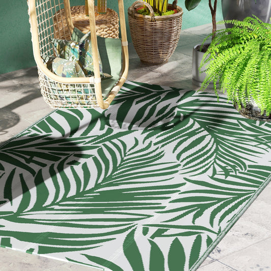 Covor de Exterior pentru Balcon și Terasă, Rezistent la Raze UV, 152x243 cm, Verde și Alb