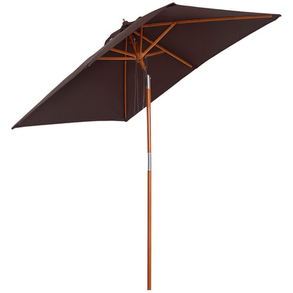 Umbrelă dreptunghiulară înclinabilă 2x1,5 m cu 6 spițe și deschidere cu sfoară, din bambus și poliester, culoare cafea