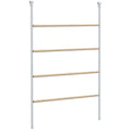 Suport pentru Găini pe 4 Niveluri, Posatoiu din Lemn și Oțel Galvanizat, Scară pentru Coteț, 4-6 Găini, 140x86x2,5 cm, Lemn Natural
