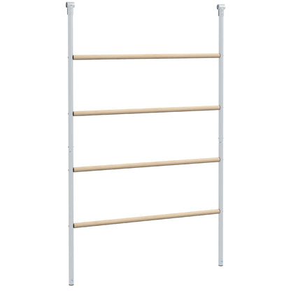 Suport pentru Găini pe 4 Niveluri, Posatoiu din Lemn și Oțel Galvanizat, Scară pentru Coteț, 4-6 Găini, 140x86x2,5 cm, Lemn Natural