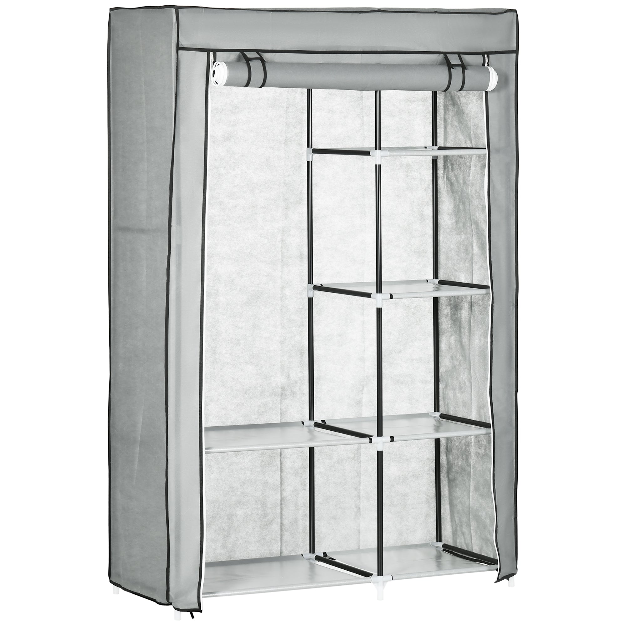 Dulap portabil din otel, PP cu 6 rafturi deschise, 1 cuier si usa cu balamale, 103x43x162,5 cm, gri