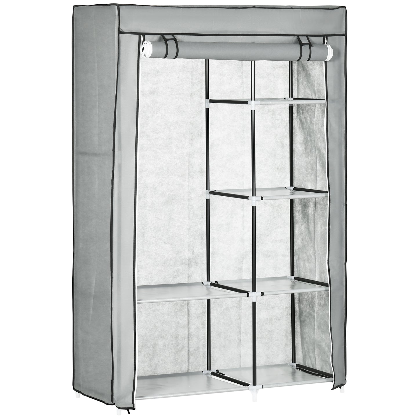 Dulap portabil din otel, PP cu 6 rafturi deschise, 1 cuier si usa cu balamale, 103x43x162,5 cm, gri