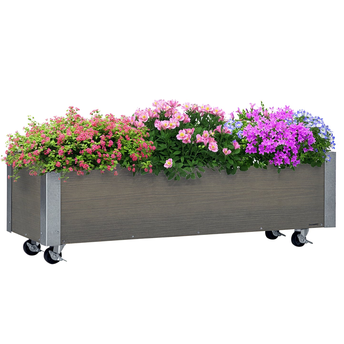 Strat Înălțat de Grădină cu Roți, Frână și Strat din Nețesut cu Orificii de Drenaj, 96x30.6x30 cm, Gri Deschis