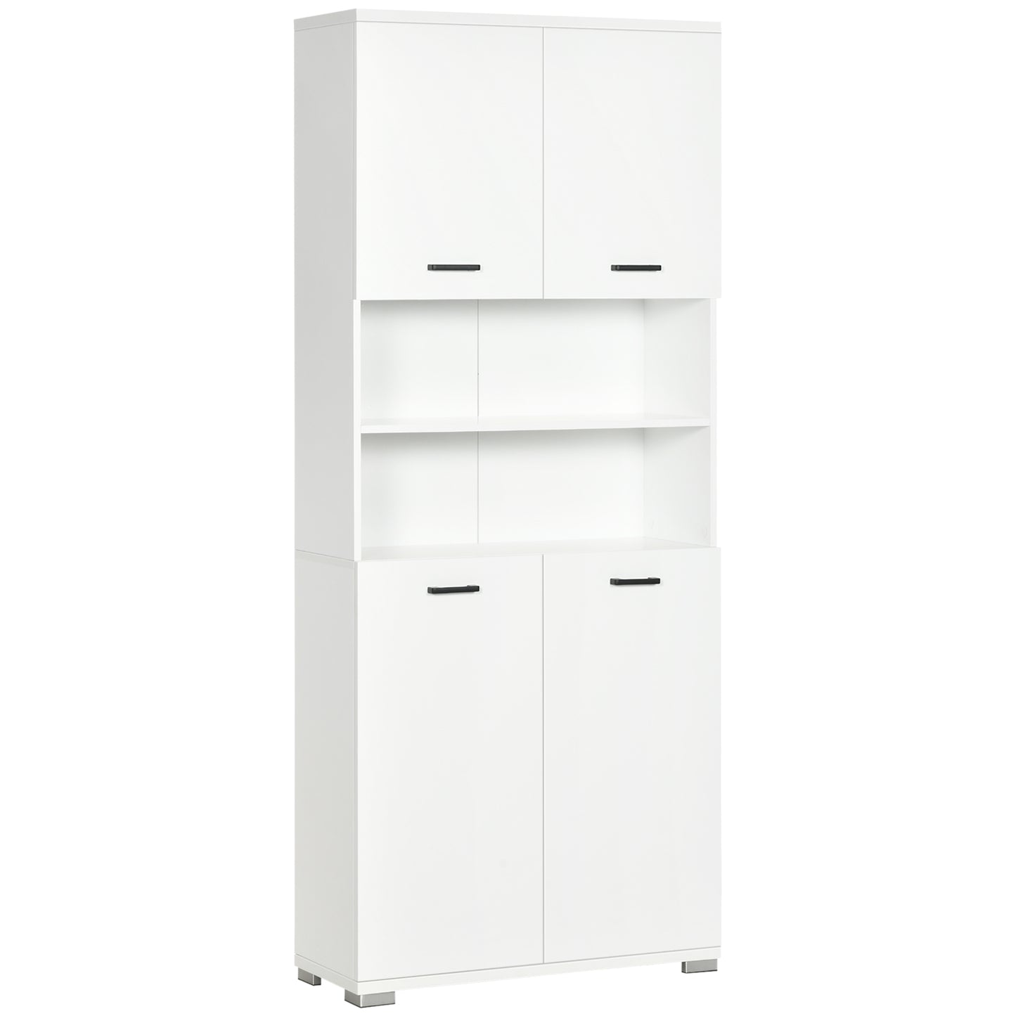 Dulap Baie din PAL Alb cu 2 Dulapioare cu Usi si  2 Rafturi Deschise, Design Anti rasturnare, 80x33.5x190 cm