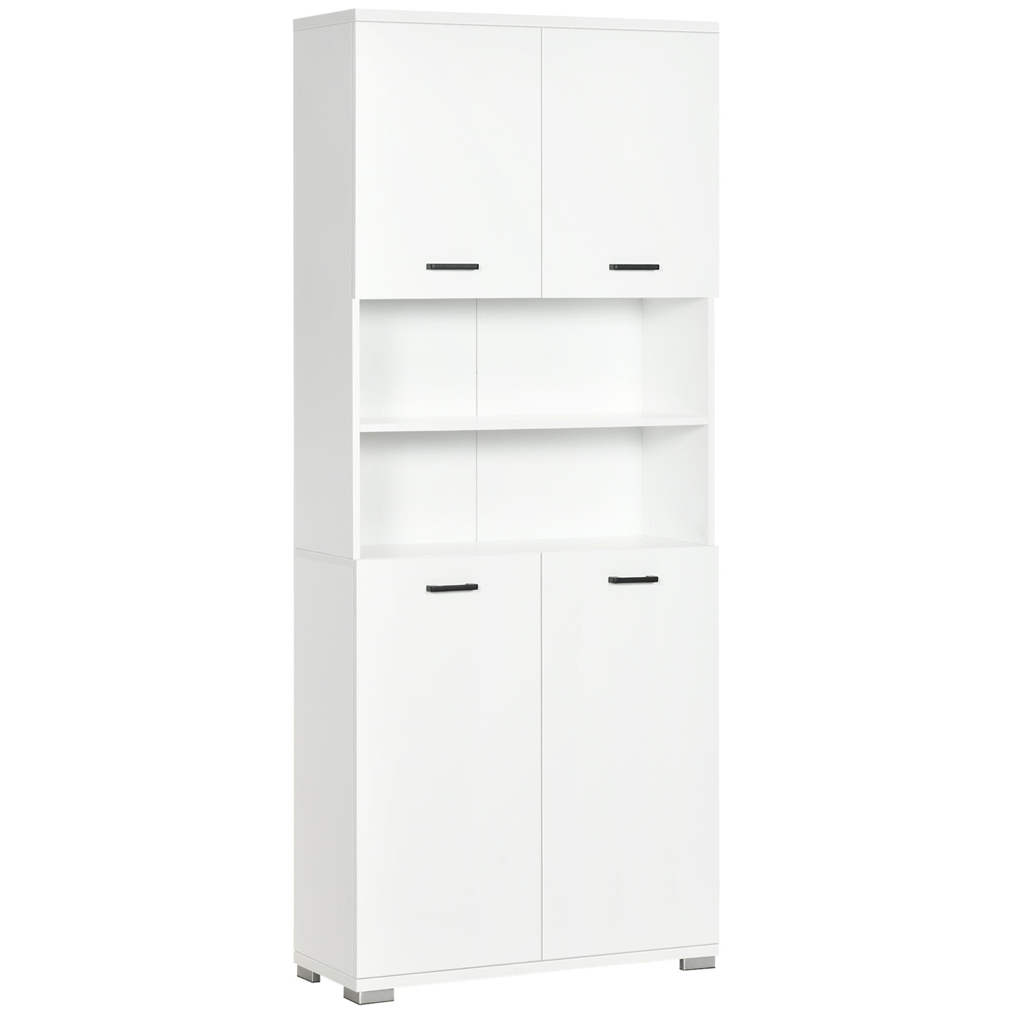 Dulap Baie din PAL Alb cu 2 Dulapioare cu Usi si  2 Rafturi Deschise, Design Anti rasturnare, 80x33.5x190 cm