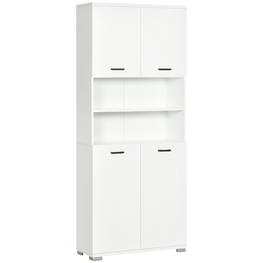 Dulap Baie din PAL Alb cu 2 Dulapioare cu Usi si  2 Rafturi Deschise, Design Anti rasturnare, 80x33.5x190 cm
