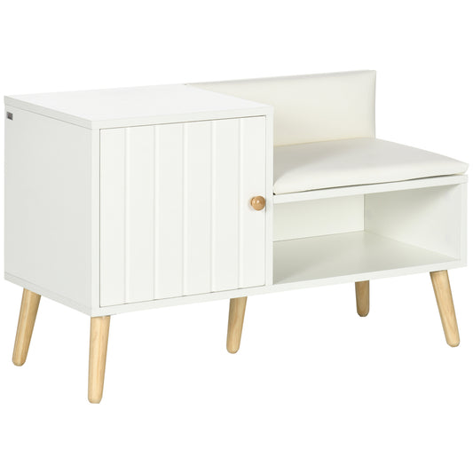Dulap pentru Pantofi cu Bancă Tapițată și Dulap pentru 4 Perechi de Pantofi, 80x33x49cm, Alb
