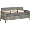 Canapea pentru Exterior Gradina sau Terasa cu 3 locuri dim Ratan cu perne si dungi, Gri 173x68x78cm