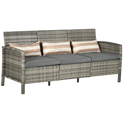 Canapea pentru Exterior Gradina sau Terasa cu 3 locuri dim Ratan cu perne si dungi, Gri 173x68x78cm
