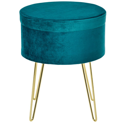 Scaun Rotund cu Compartiment de Depozitare din Catifea Verde si Auriu 36x36x45cm
