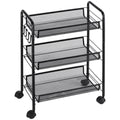Carucior de bucatarie cu 3 niveluri cu cosuri detasabile si 4 roti, otel si plastic PP, 45Lx26,5x63cm, Negru