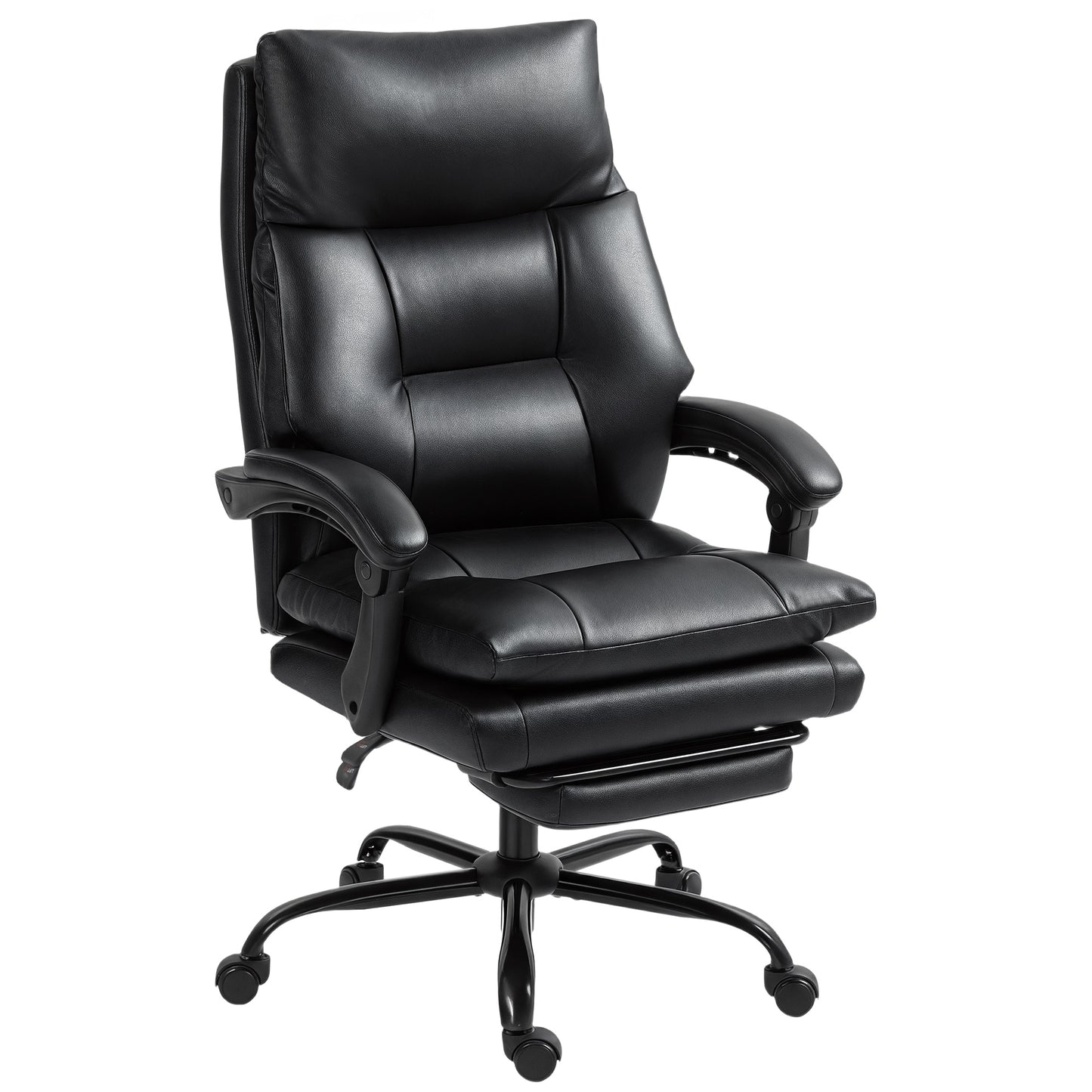 Scaun de Birou Reglabil pe Înălțime și Reclinabil până la 135°, din Piele PU Neagră, 65x76x113-121 cm