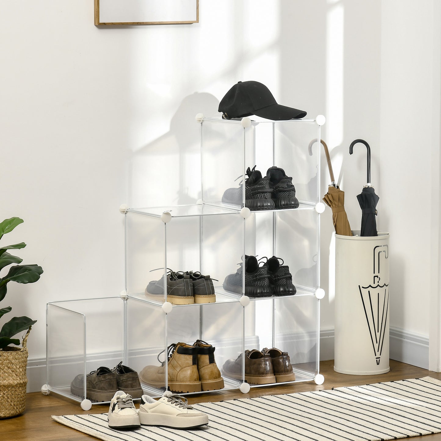 Dulap interior modular pentru pantofi, 6 cuburi din plastic PP, 94,5x32x162cm, transparent