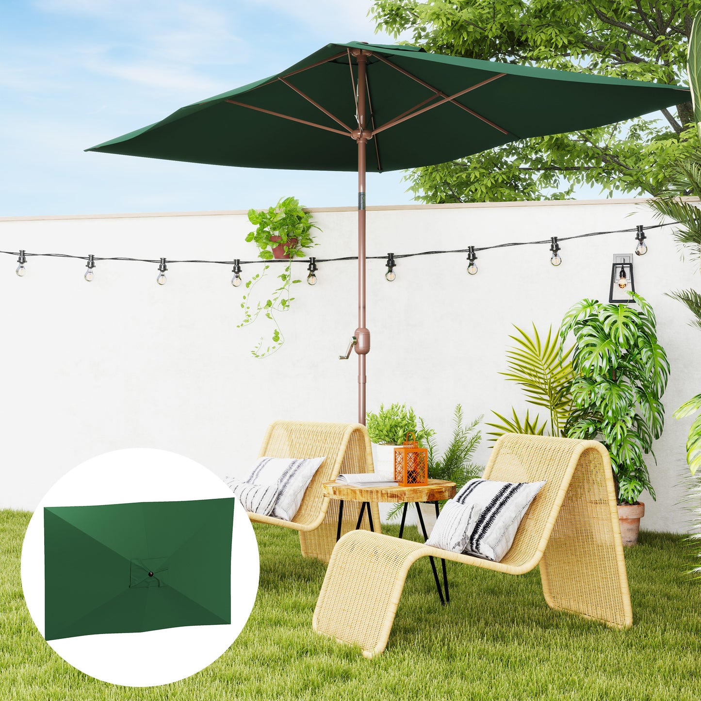 Pânză de Schimb pentru Umbrelă Dreptunghiulară 3x2 m cu 6 Spițe, Poliester Anti-UV 50+, Verde