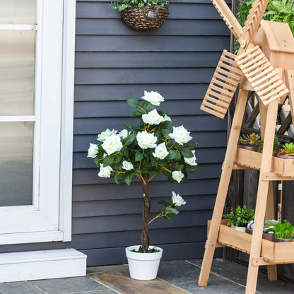 Arbore Artificial Camelia cu 21 Flori, Ghiveci Înalt, 90 cm, Plantă Decorativă Interior & Exterior