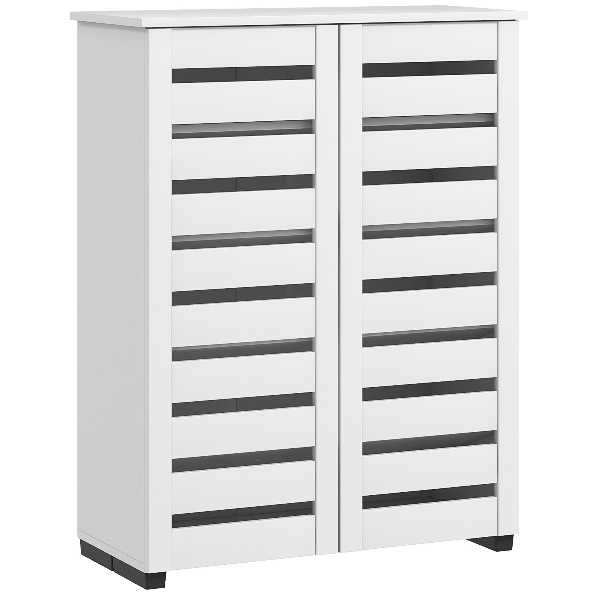 Mobilier pentru Pantofi cu 5 Nivele și 4 Rafturi Ajustabile, Uși cu Lamele, din Lemn, 76x33Px98 cm, Alb