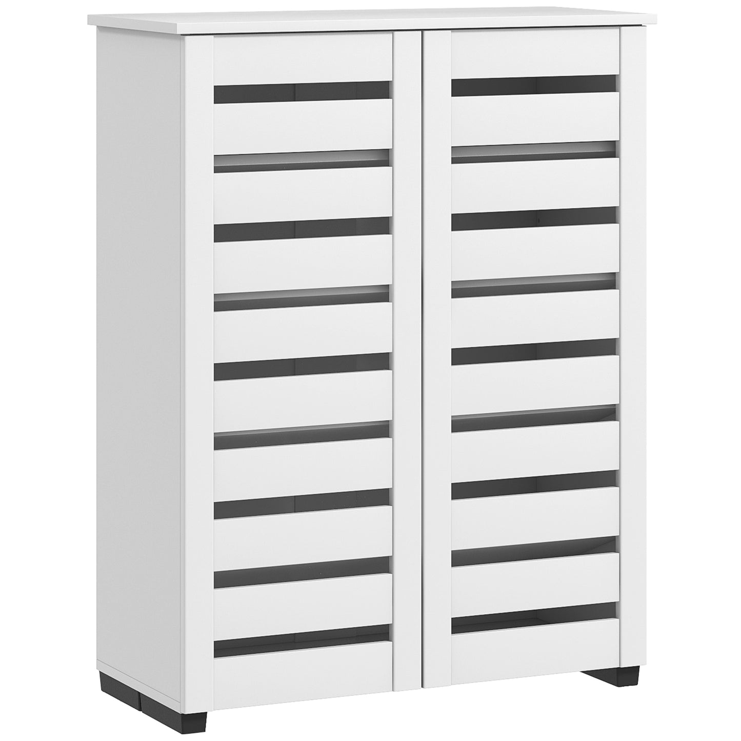 Mobilier pentru Pantofi cu 5 Nivele și 4 Rafturi Ajustabile, Uși cu Lamele, din Lemn, 76x33Px98 cm, Alb