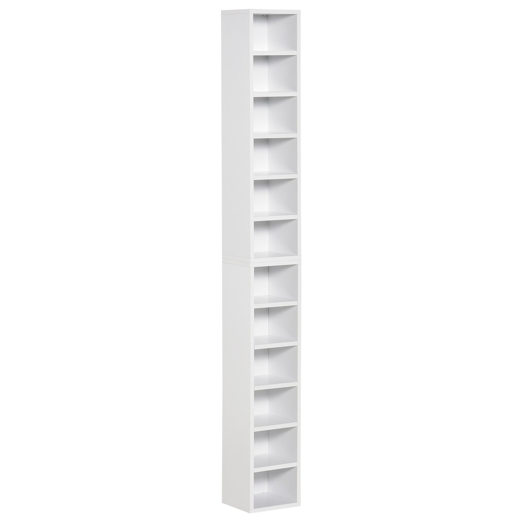 Bibliotecă Raft pentru CD-uri, Set 2 Bucăți cu 12 Polițe din Lemn, 21x19.2x88.3 cm, Alb