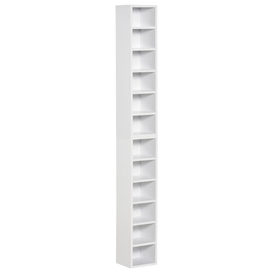 Bibliotecă Raft pentru CD-uri, Set 2 Bucăți cu 12 Polițe din Lemn, 21x19.2x88.3 cm, Alb